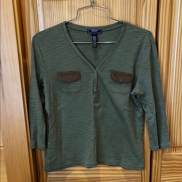 Chaps Olive Green V-Neck Top - Picture 1 of 3